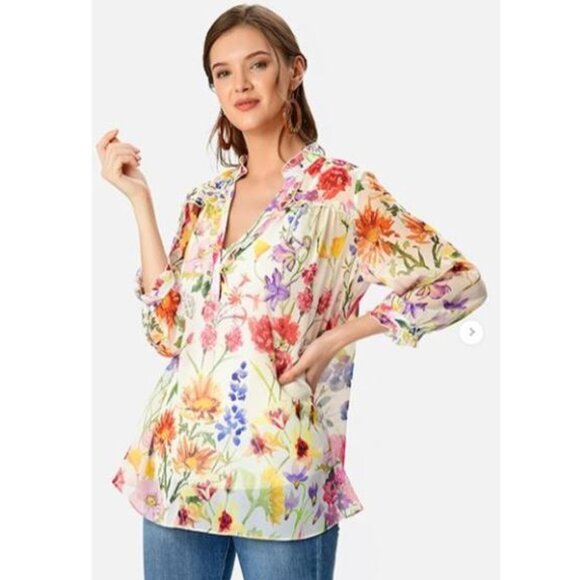 eShakti, Floral loose fitting long sleeve blouse - Picture 3 of 15